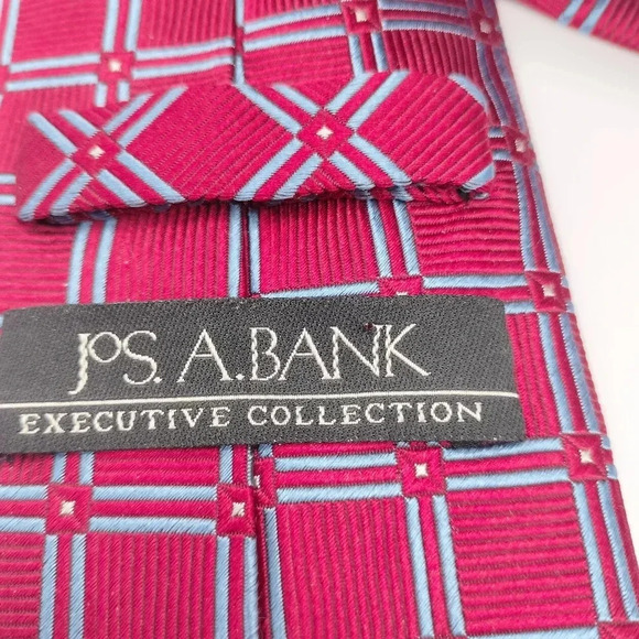 Jos A. Bank Executive Collection Tie Necktie Silk Red Blue Geometric Square TT - Picture 5 of 6